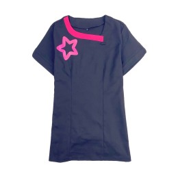 製造女裝短袖長款護士服   個人設計印花織帶領開叉袖口  護士服製衣廠 彈力 針織  隱形拉鍊  NU073 製造女裝短袖長款護士服   個人設計印花織帶領開叉袖口  護士服製衣廠 彈力 針織  隱形拉鍊  NU073